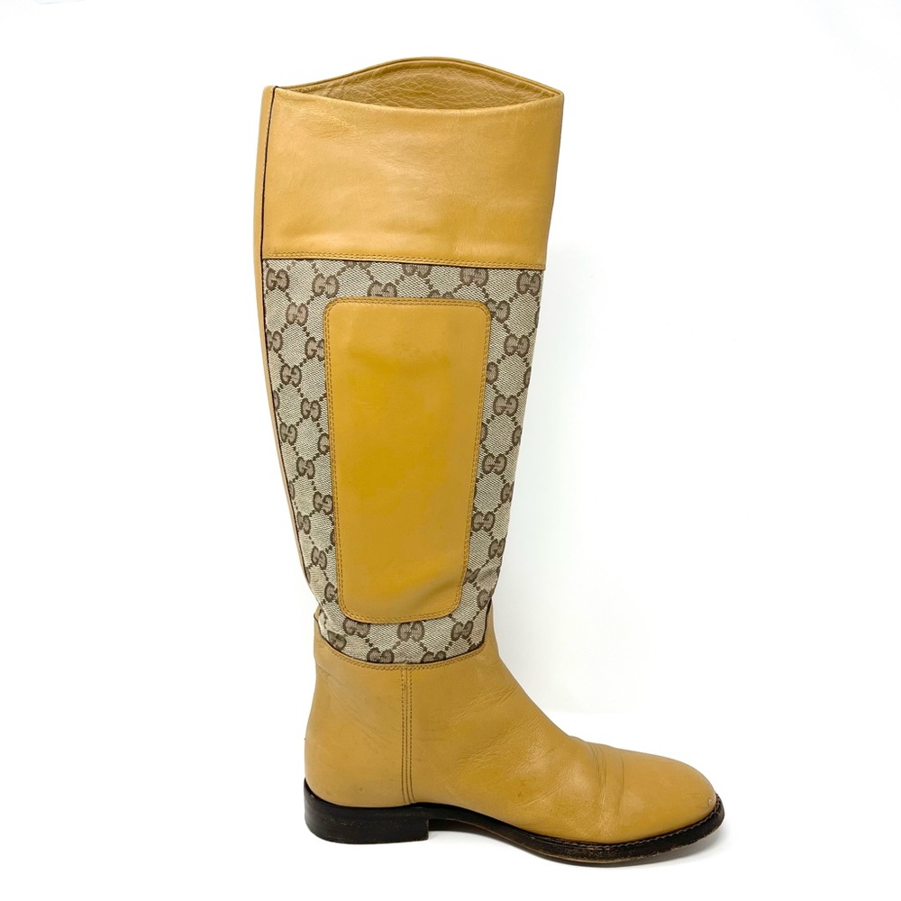 RARE Vintage Gucci GG Logo Monogram Tall Riding Boots Tan Brown Canvas 37.5 7.5 - Picture 6 of 12
